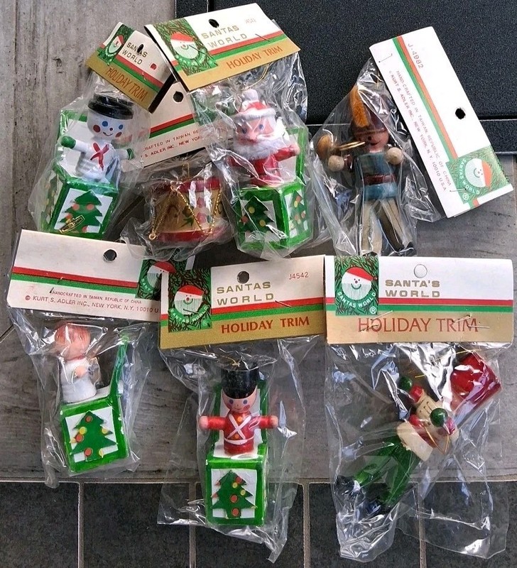 7 Various Kurt Adler Wooden NOS Ornaments