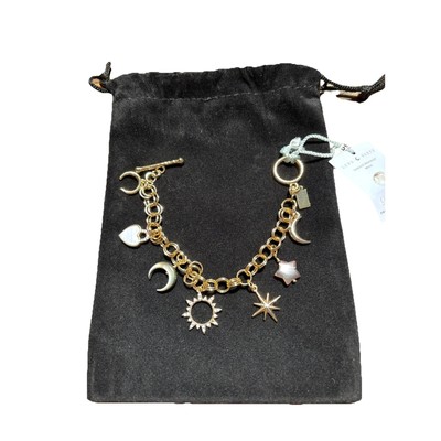 Luna Norte Gold Tone Charm Bracelet Toggle Clasp Black Moon Mother Of Pearl Sun