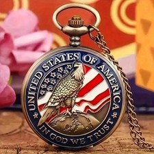 Bronze USA Eagle Pocket Watch Vintage Style In God We Trust