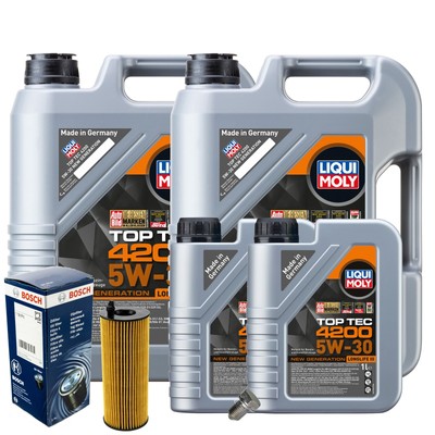 Motoröl 5W30 LIQUI MOLY Top Tec 4200 12L+BOSCH Ölfilter+Ölablassschraube
