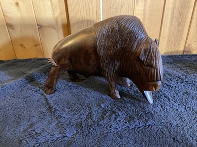 American Buffalo Bison Statue Figure Hand Carved Wood