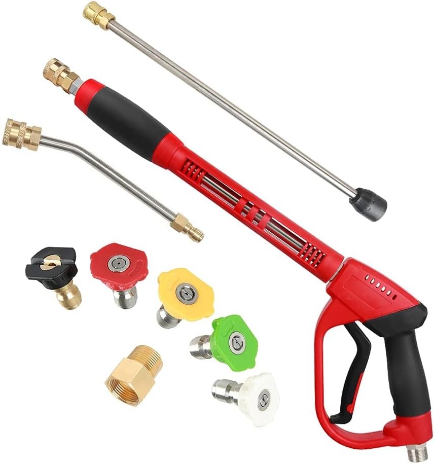 Upgraded pressure washer gun with spare extension rod and M2 quick connect