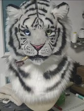 Customizable High Quality White Tiger Fursuit Head Heterochromia Eyes Moving Jaw