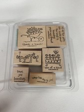 Vtg 2005 Mounted Stampin UP Love Ya Bunches Set Of 6 Wood Rubber Stamps