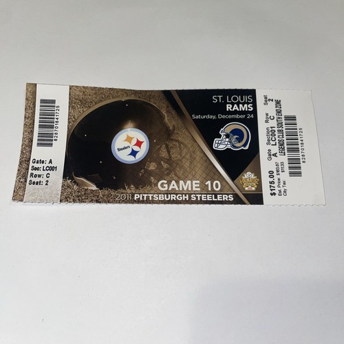 Pittsburgh Steelers Vs. St Louis Rams 2011 Game Ticket Shutout Charlie Batch Win - Picture 1 of 2