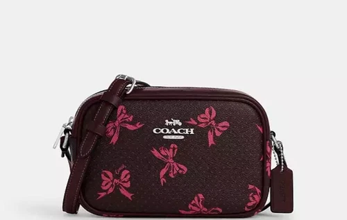 Borsa per fotocamera Coach Mini Jamie nuova con etichetta con stampa fiocco CAA97