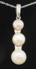Sterling silver & cultured pearl vintage Art Deco antique three pearl pendant
