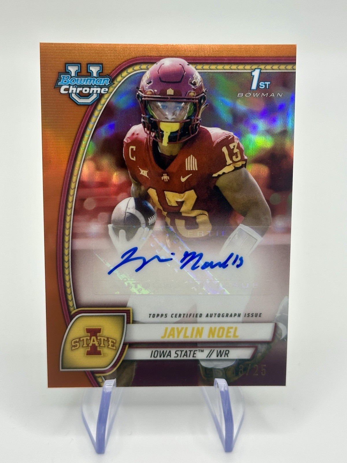 2024 Bowman University Chrome JAYLIN NOEL Orange Refractor Auto /25 Iowa State