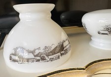 White Glass Lamp Shade with Currier  Ives Landscape Scenic Print