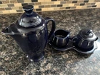 Cobalt Blue Fiesta Coffee Pot, Sugar & Creamer Set - Stick Handle