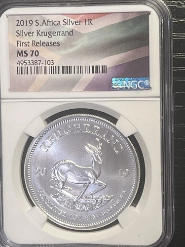 2019 South Africa 1 oz Silver Krugerrand MS-70 NGC (First Releases). Excellent!!