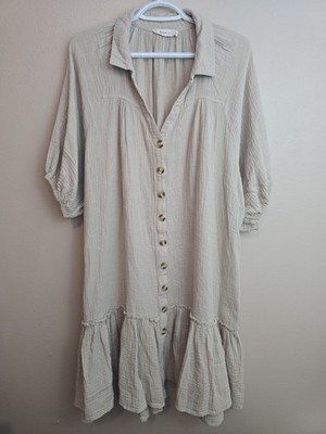 Millibon USA Gauze Shift Midi Dress Drop Waist Size L (18 US) Oversize Loose Fit