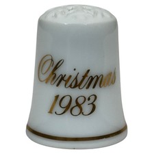 Avon Christmas 1983 Collector Thimble White Porcelain Gold Trim Snowflake Dimple