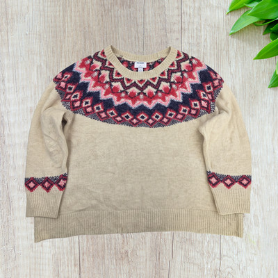 Old Navy Wool Knit Sweater 4x UK 32 Womens Beige Oatmeal Fair Isle Nordic Yoke