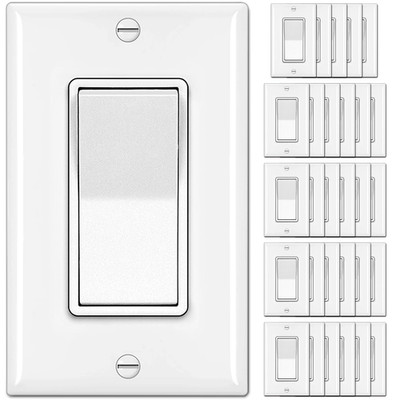 10-100Pack Single Pole Decorator Light Switch, Rocker Paddle Wall Switch, On/Off