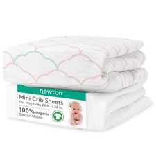 Organic Muslin Cotton Mini Crib Sheets 2-Pack  Soft, Breathable, Washable