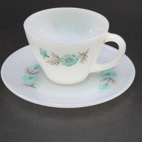 Vintage Fire King Bonnie Blue Flower Coffee/Tea Cup and Saucer Set