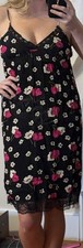 Women’s Small Black Floral Mini Dress Lace V-Neck Spaghetti Strap