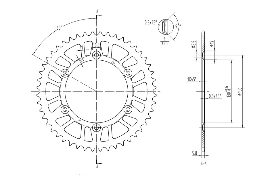 For Yamaha WR250F 2007-2017 BikeMaster 965121 520 Series Sprocket - Изображение 2 из 2