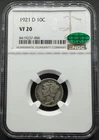 1921-D MERCURY SILVER DIME NGC VF20 CAC 03XGC26