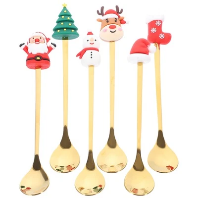 6 Pcs Stainless Steel Metal Christmas Coffee Spoons Mixing Dessert Spoons - Image 1 of 4
