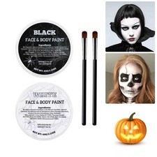 White Black Oil Face Body Paint Set, Halloween Skeleton Makeup Kit with 2 Bru...