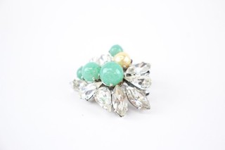 Christian Dior Brooch 1960s Floral Simulated Pearl Silver Tone Signed Branded