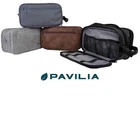 Men's Black PU Leather Water-resistant Toiletry Bag Shaving Dopp Kit