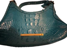 Brahmin Bekka shoulder bag in a blue croc-embossed Melbourne leather finish.