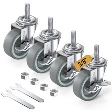 Caster Wheels Locking 3 inch Set 4 Threaded Stem 3/8"-16 x 1-1/2" Swivel Castors