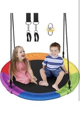 40" Round Rainbow Tree Saucer Swing with Adjustable Hanging Ropes for Kids
