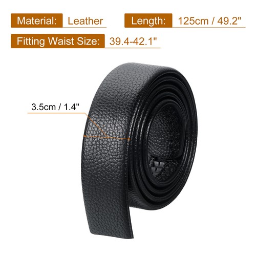 Hombre Cinturón Cuero Correa sin Hebilla Cabeza, 1.4" Ancho (125cm L, Negro) - Imagen 2 de 5