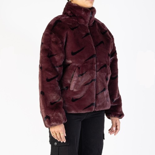 Damen Nike Sportswear Plüsch Burgunderrot Bedruckt Kunstfell Jacke DQ6842-652 - XXL - Bild 7 von 10