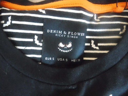 Denim & Flower Ricky Singh Skull & Crossbones Halloween Shirt Size Medium Goth - Picture 3 of 12