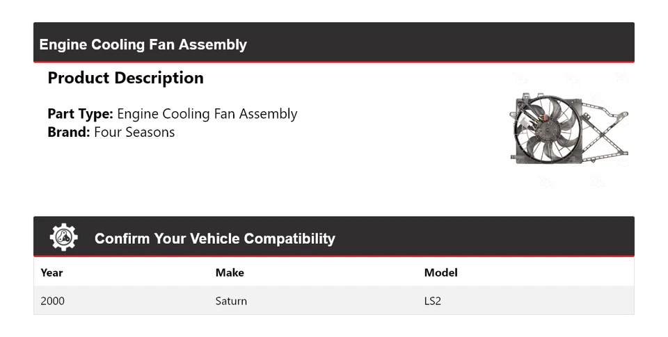 Conjunto de ventilador de refrigeración del motor Saturn LS2 2000 4 estaciones Foto 2 de 4