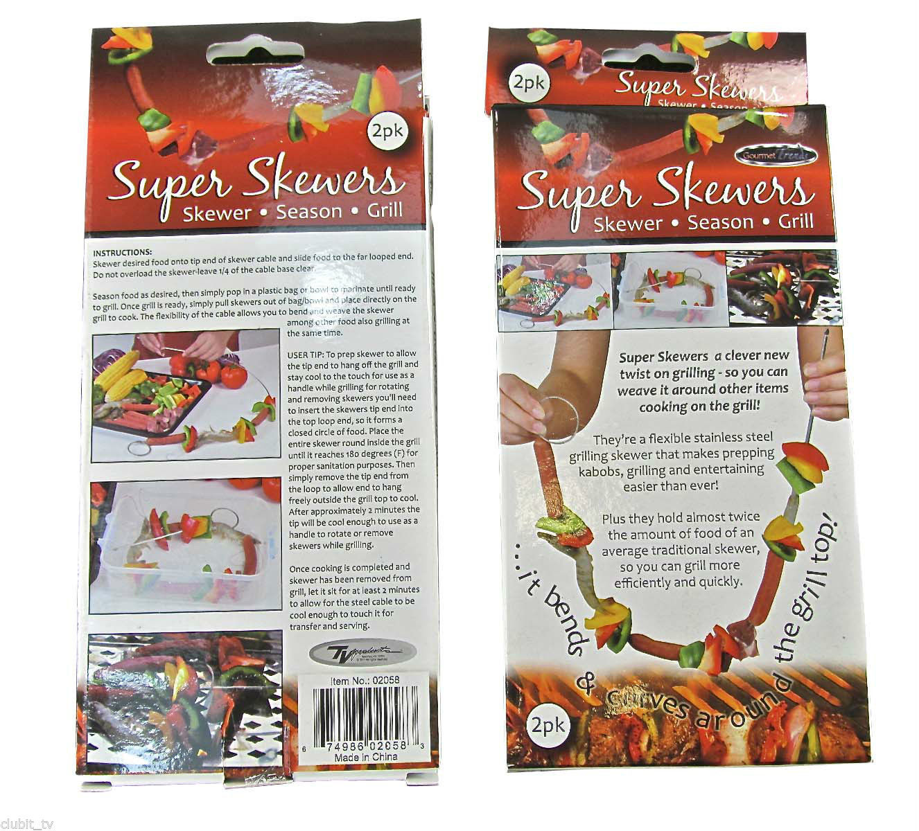 BBQ Stainless Steel Bendable Kebab Super Skewers Fish Meat  Kabobs 2 Pack  NEW