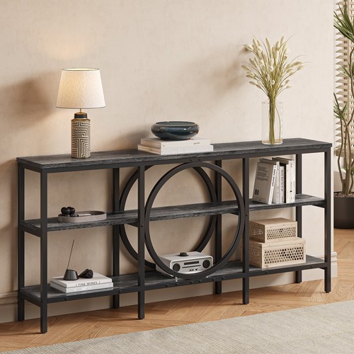 3 Tier Storage Shelves Industrial Metal Frame Console Table for Entryway Hallway - Picture 16 of 49