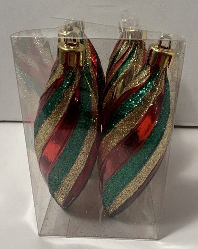 Vidrio dorado brillante 6 piezas en forma de lágrima miniatura árbol de Navidad adornos - Imagen 2 de 5