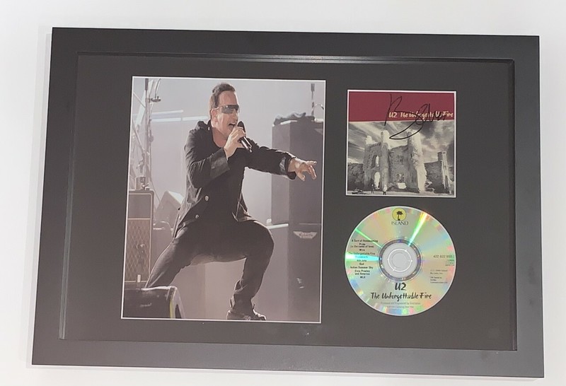 BONO SIGNED FRAMED 12x18 "THE UNFORGETTABLE FIRE" CD & PHOTO DISPLAY U2 JSA LOA