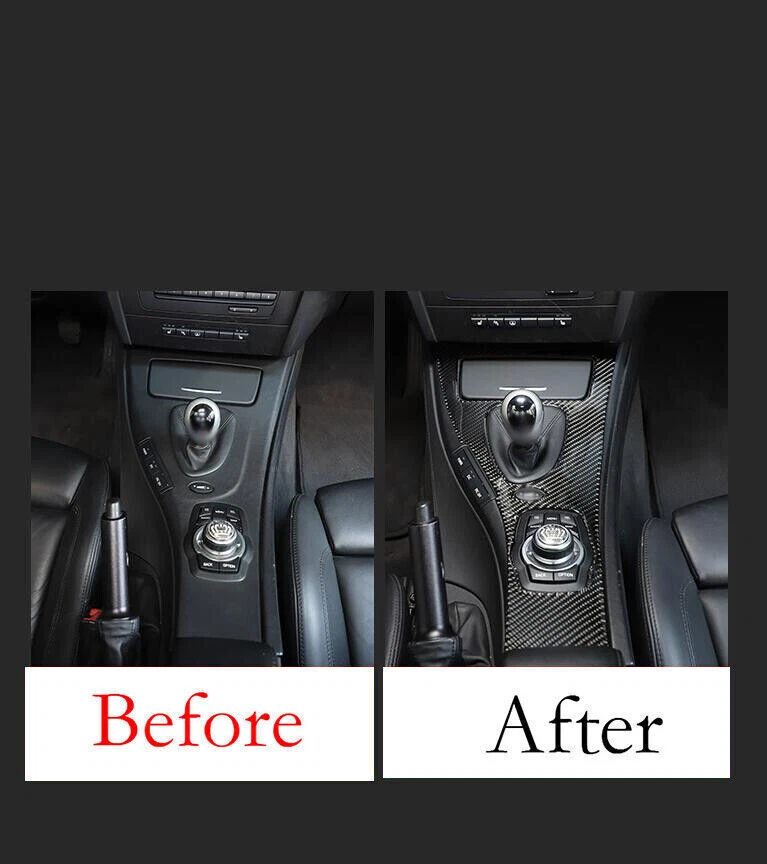 Cubierta de cambio de marchas de consola central de fibra de carbono real para BMW M3 E90 2008-2013 Foto 3 de 4