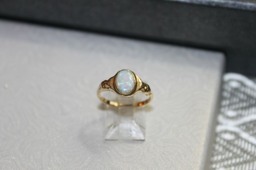 Estate ~ Art Deco 10 k gold White Fire Opal cabochon Ring sz 6.25 - 第 6/12 張圖片