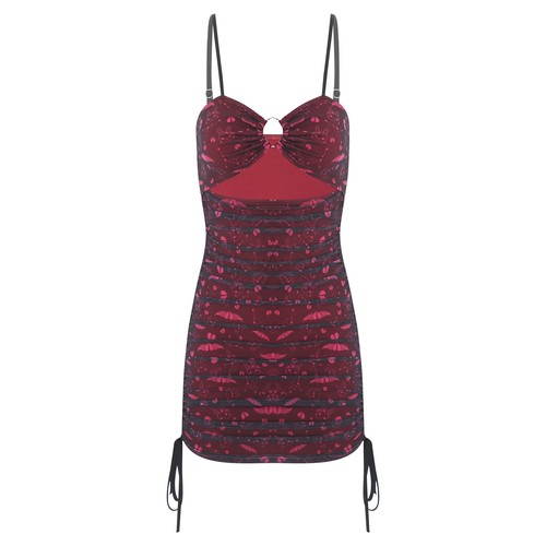 Womens Dresses Sexy Sling Print Beachdress Drawstring Minidress Hollow Out Mesh - Picture 12 of 44