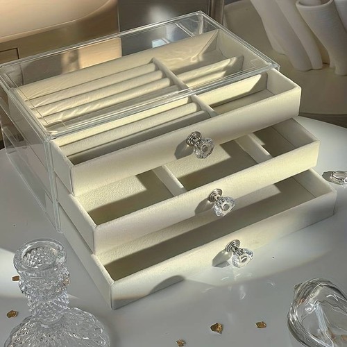 Clear Acrylic Jewelry Storage Box 3 layer Drawer Earring Ring Necklace Display - Picture 2 of 6