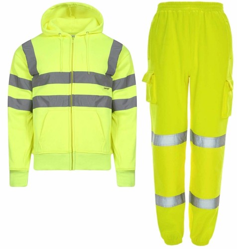 Hi Viz Vis Visibility Hoodie Full Suit Zip Fleece Pullover Top Workwear Trouser - Picture 2 of 5