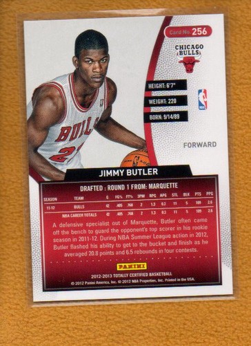 Jimmy Butler 2012-13 Panini totalmente certificado novato totalmente azul RC #256/299 - Imagen 2 de 2