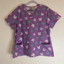 Butterfly Multi-Color Patterned V-Neck Scrub Top Medical Uniform XL