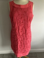 Roman Ladies Coral Lace Overlay Sleeveless Dress Size 16. Great Condition.