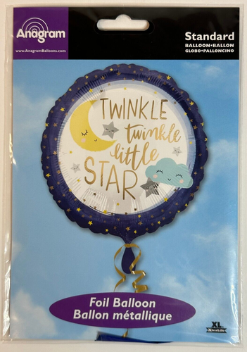 Twinkle Twinkle Little Star Moon Stars Clouds New Sealed 18” Circle Foil Balloon