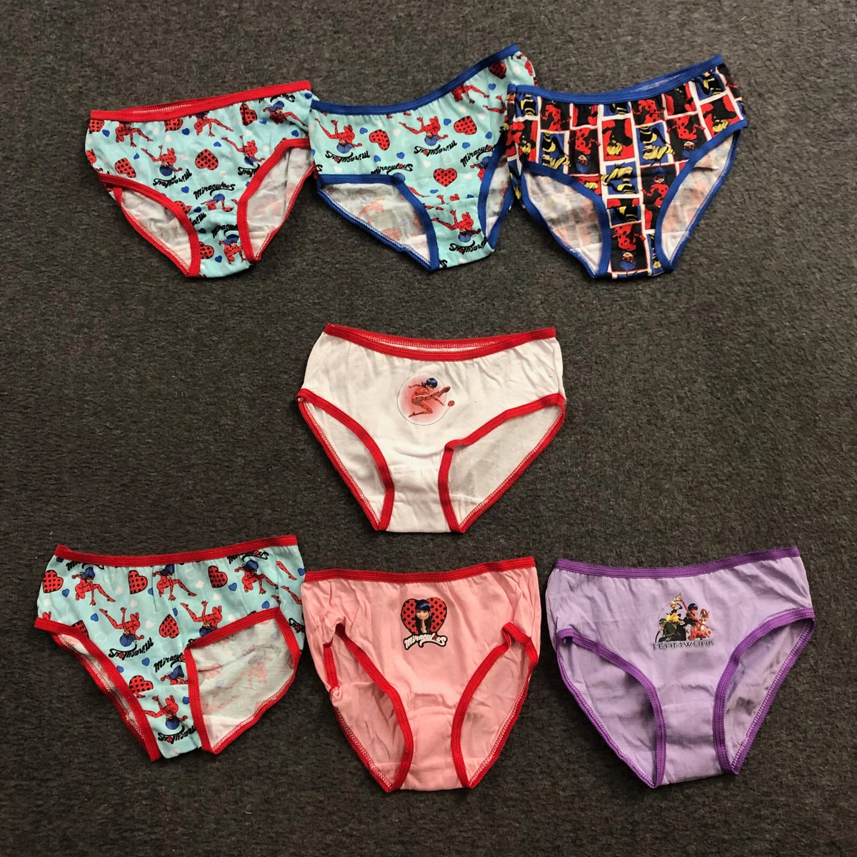 7 PACK Assorted Miraculous Girls Panties Multicolor Underwear Briefs Size 6  NWOT