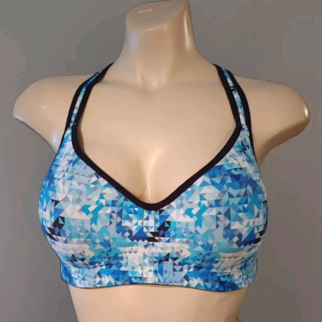 Sports Bra Size Medium Blue Black White Comfort Straps Stretch Nylon Spandex-image